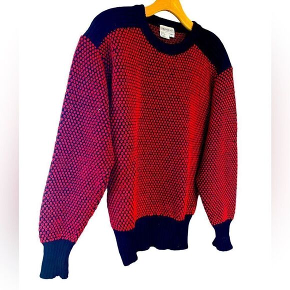 Obermeyer Sz L Red Black Chunky Knit Ski Winter Wool Retro Vintage Crew Sweater - Picture 3 of 7
